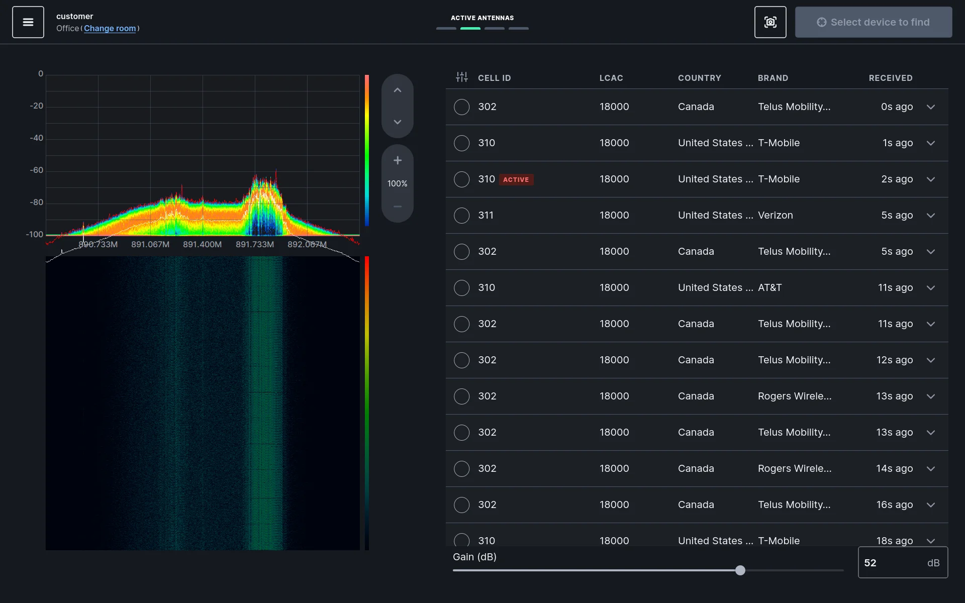 Dark Compass cellular GSM capture analysis interface