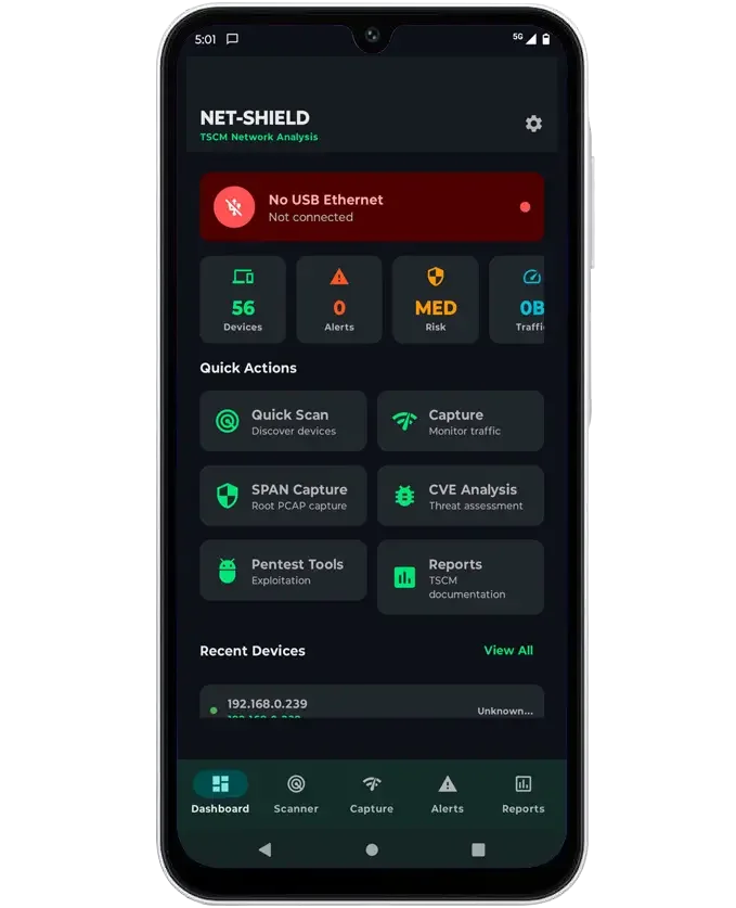 Net Shield Network Security Analysis App dashboard interface